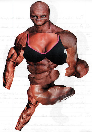 Bodybuilder with stained bra posing.