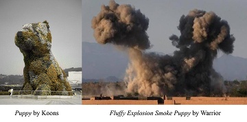 Puppy by Koons versus Fluffy explosion smoke puppy by Warrior.