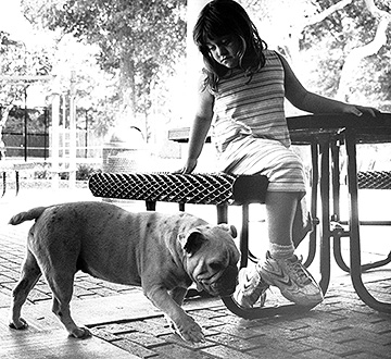 Girl and bulldog (~1998).