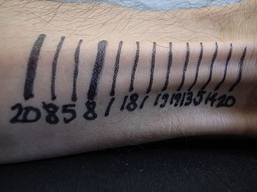 The Harassment – numerical barcode on my arm during the harassment.